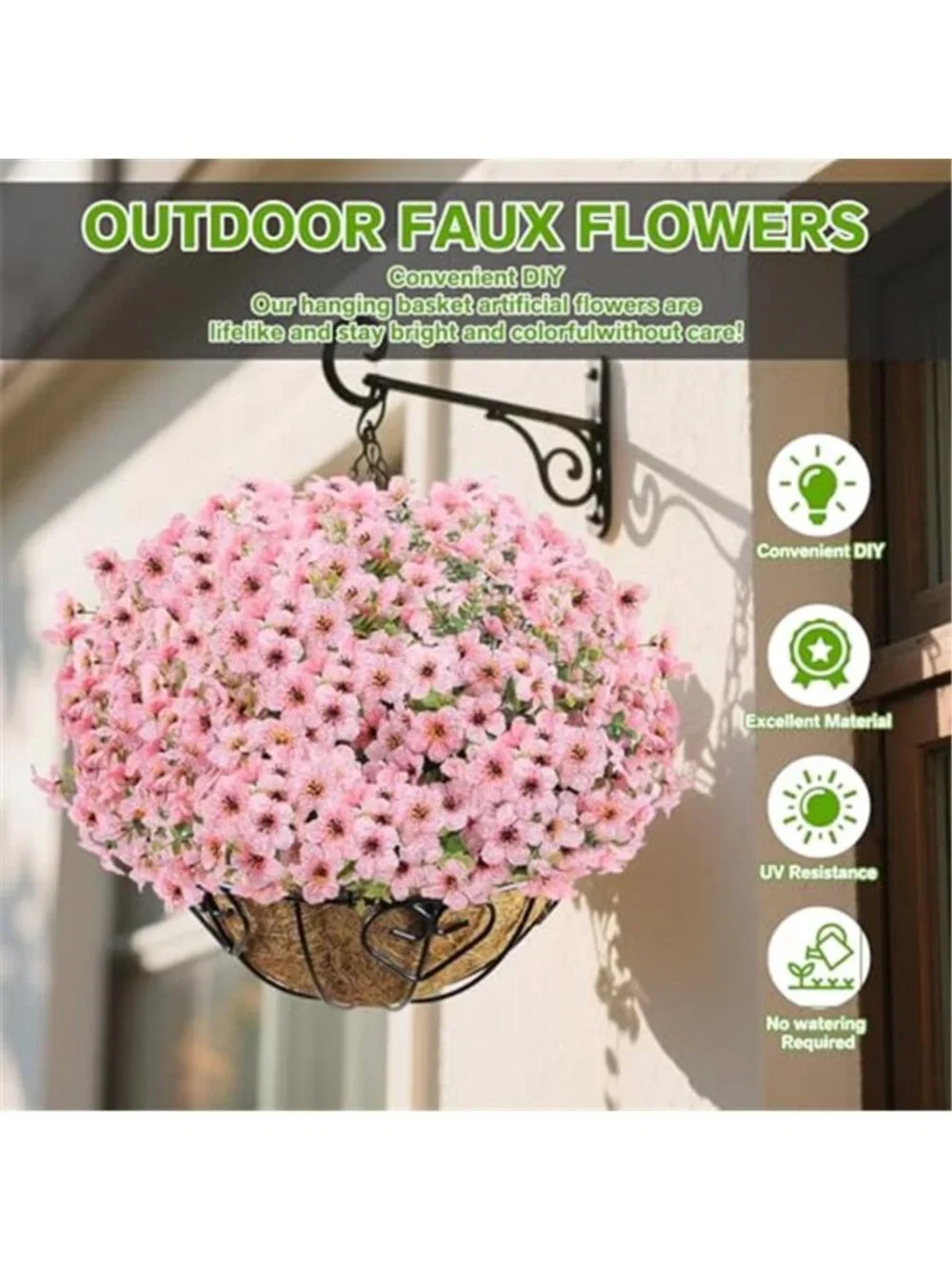 Artificial Outdoor Flowers UV Resistant Fake Plants Porch Decor Pink 13 Bundles